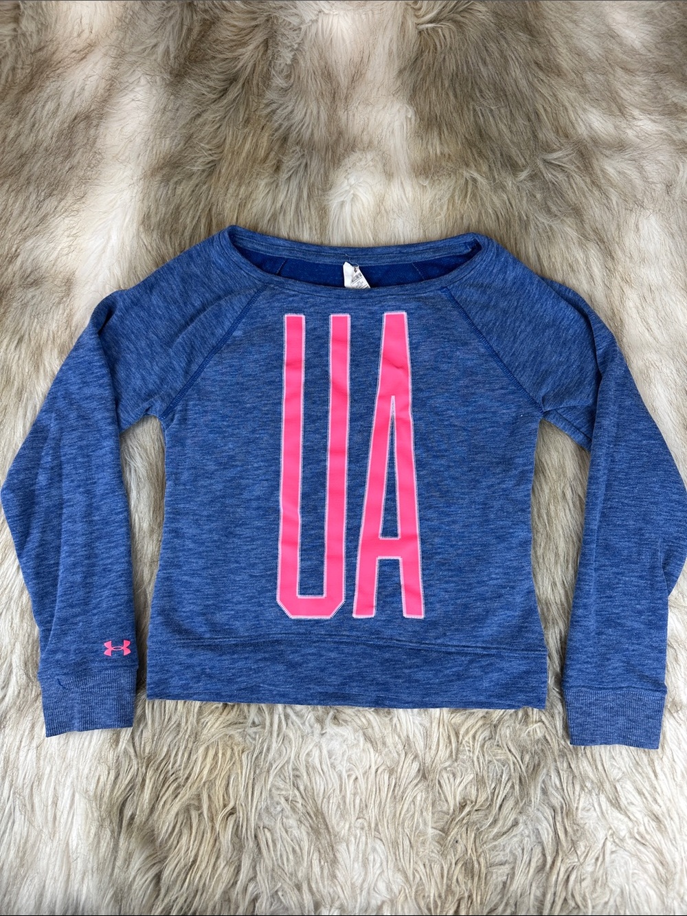 Under Armour Girls Youth Medium Blue Pink UA Logo Sweatshirt